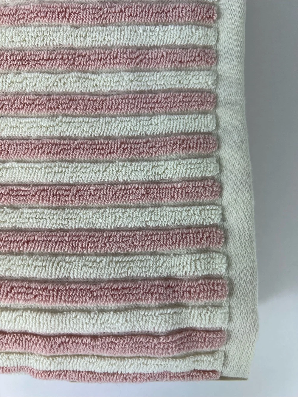 Rachel Zoe Pink and Cream Striped Cotton Bath Towels - Set of 2 NEW